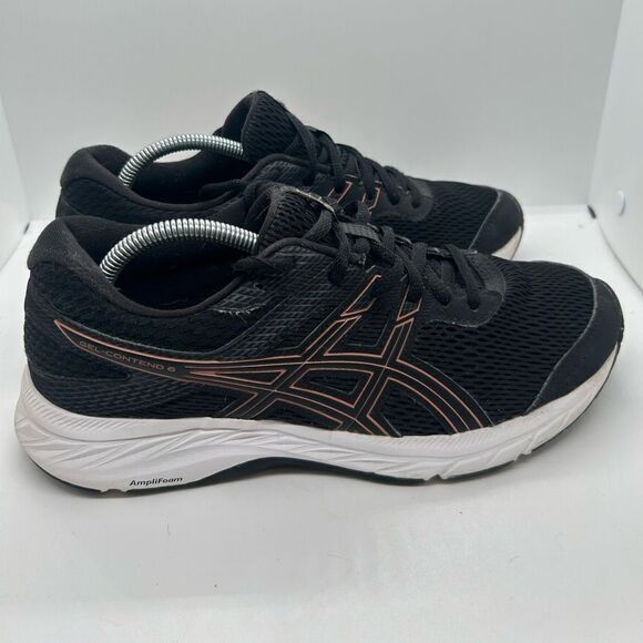 Asics Womens Gel Contend 6 Running Shoes Black 1012A570 Low Top Lace Up 8 - Picture 1 of 7
